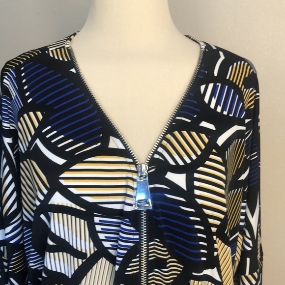 Nwot ALFANI Size 0X Bold Pattern 3/4 Dolman Sleeve Zip Front Professional Top - Picture 4 of 8